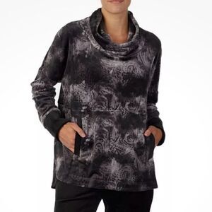 Donna Karan Cowl Neck Black & Gray Patterned Women's Sweater